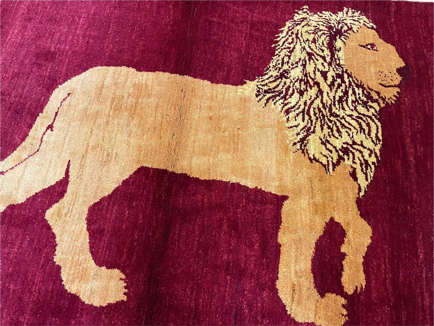 3.5 X 5 Handmade Rug Vintage New Rug Quality Wool Lion Red Veggy Dyes Pictorial