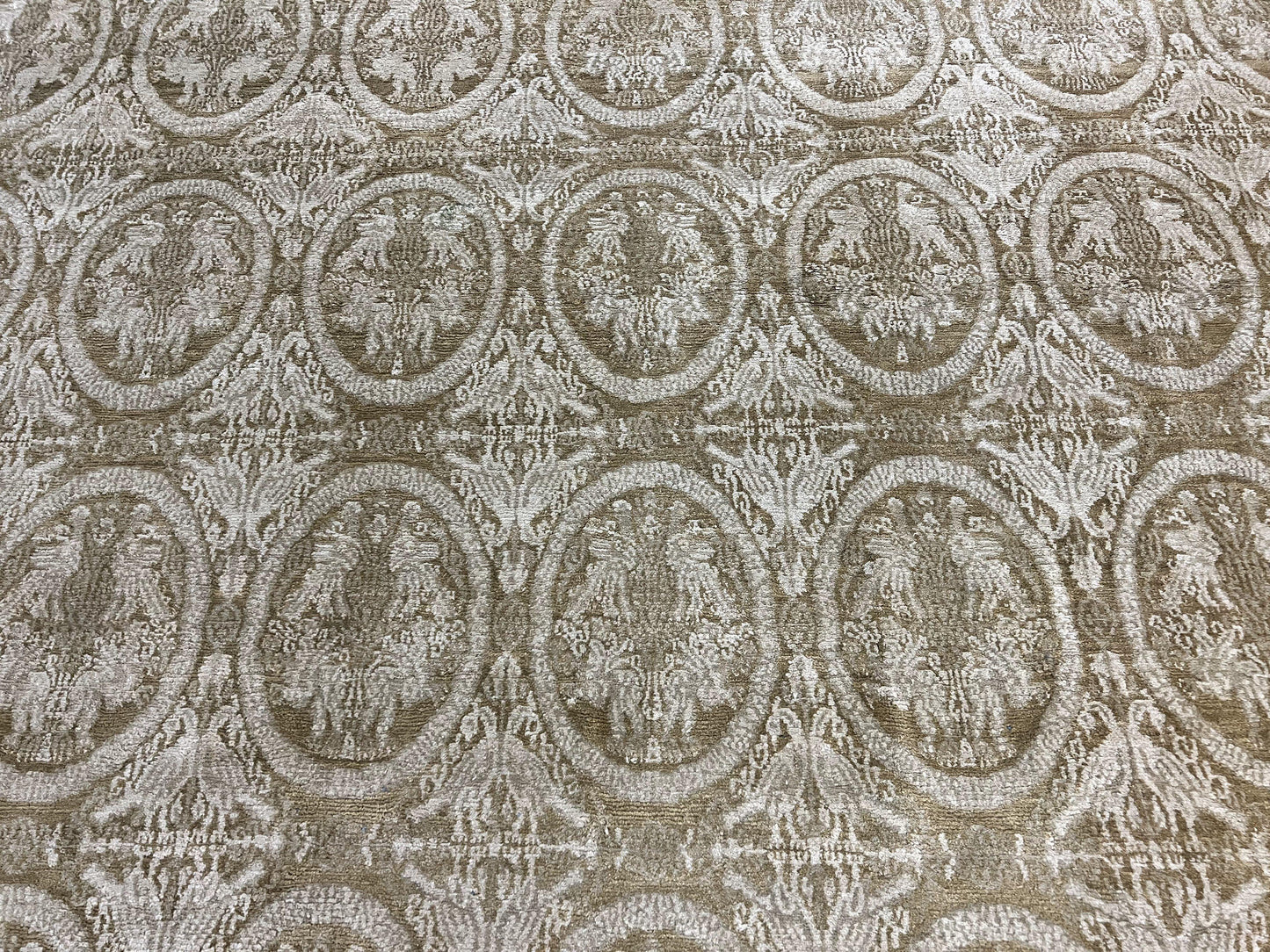 Tibetan Rug 12x15, Wool Hand Knotted Carpet, Odegard Rug, Birds, Olive Green, 12 x 15 Oversized Handmade Contemporary Area Rug, Extra Large