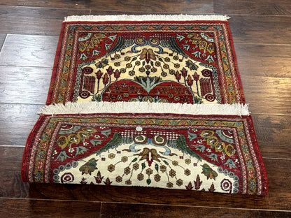 Persian Bijar Rug 2.6 x 4, Antique Carpet, Brick Red and Ivory