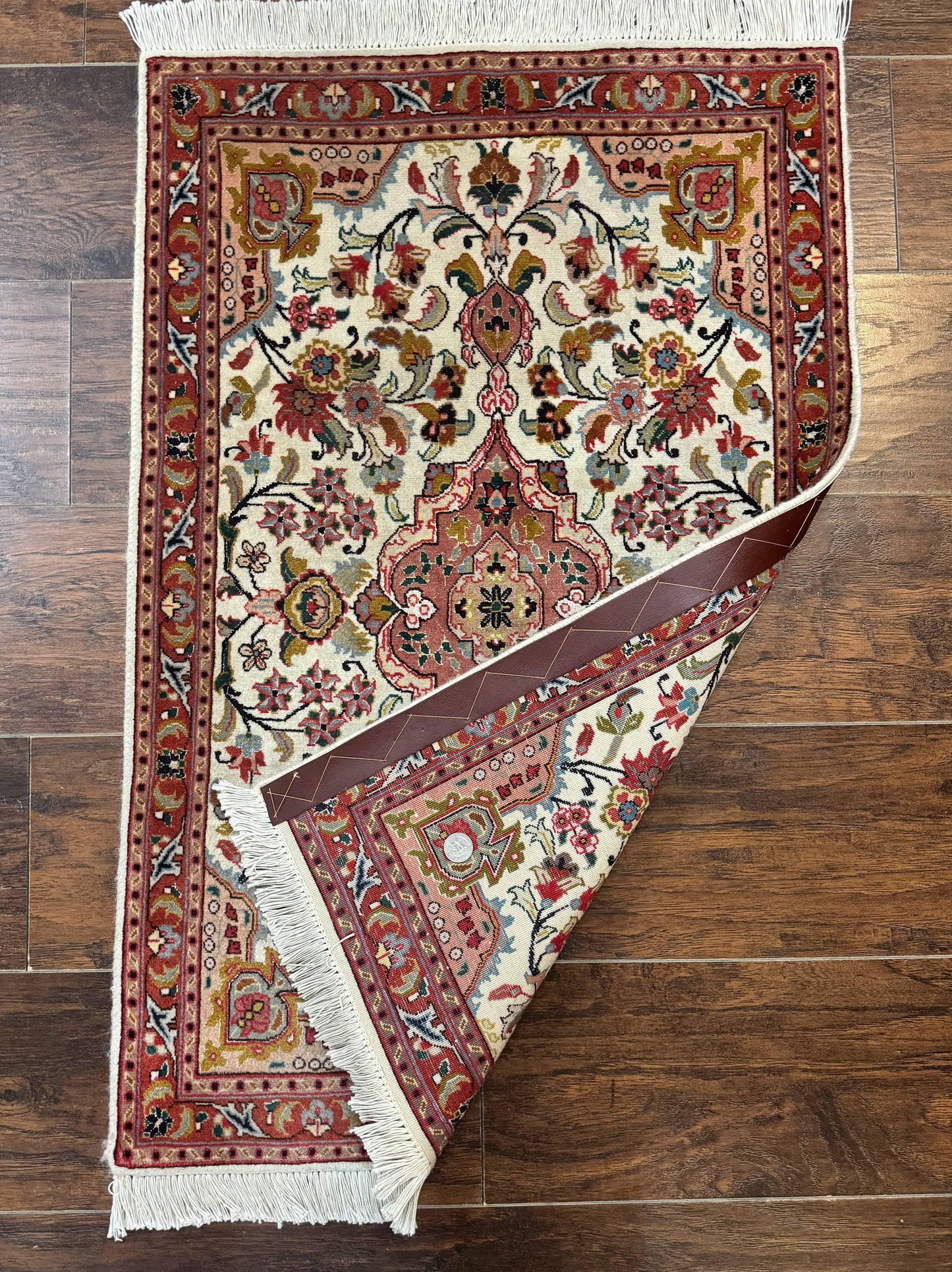 Small Persian Tabriz Rug 2x3, Floral Medallion, Wool and Silk, 340 KPSI