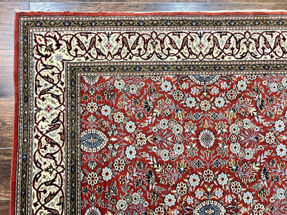 Red Persian Qum Rug 5 x 7.6, Hand Knotted Vintage Wool Fine Carpet 270 KPSI, Floral Allover