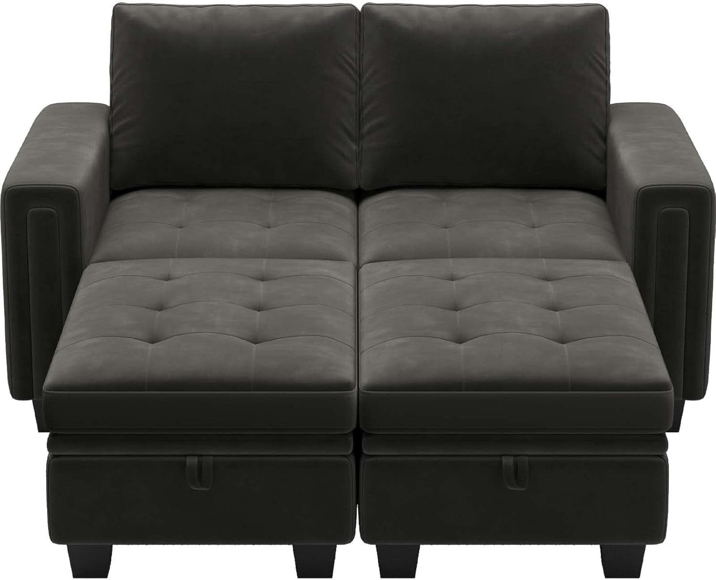 Grey Velvet Modular Sectional Sofa With Storage And Sleeper
