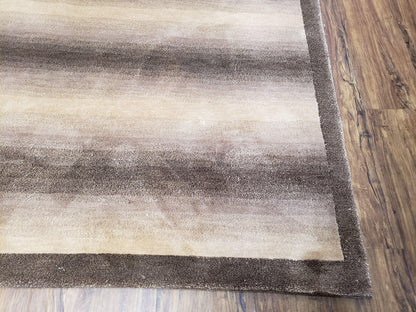 Vintage Safavieh Tibetan Indian Rug 6x9, Nepal Rug, Handmade, Striped Rug, Brown & Beige, 6x9 Oriental Carpet, Wool, Soft