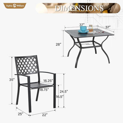 Patio Table And Chairs Set Black 37 Inch Square Table For 4