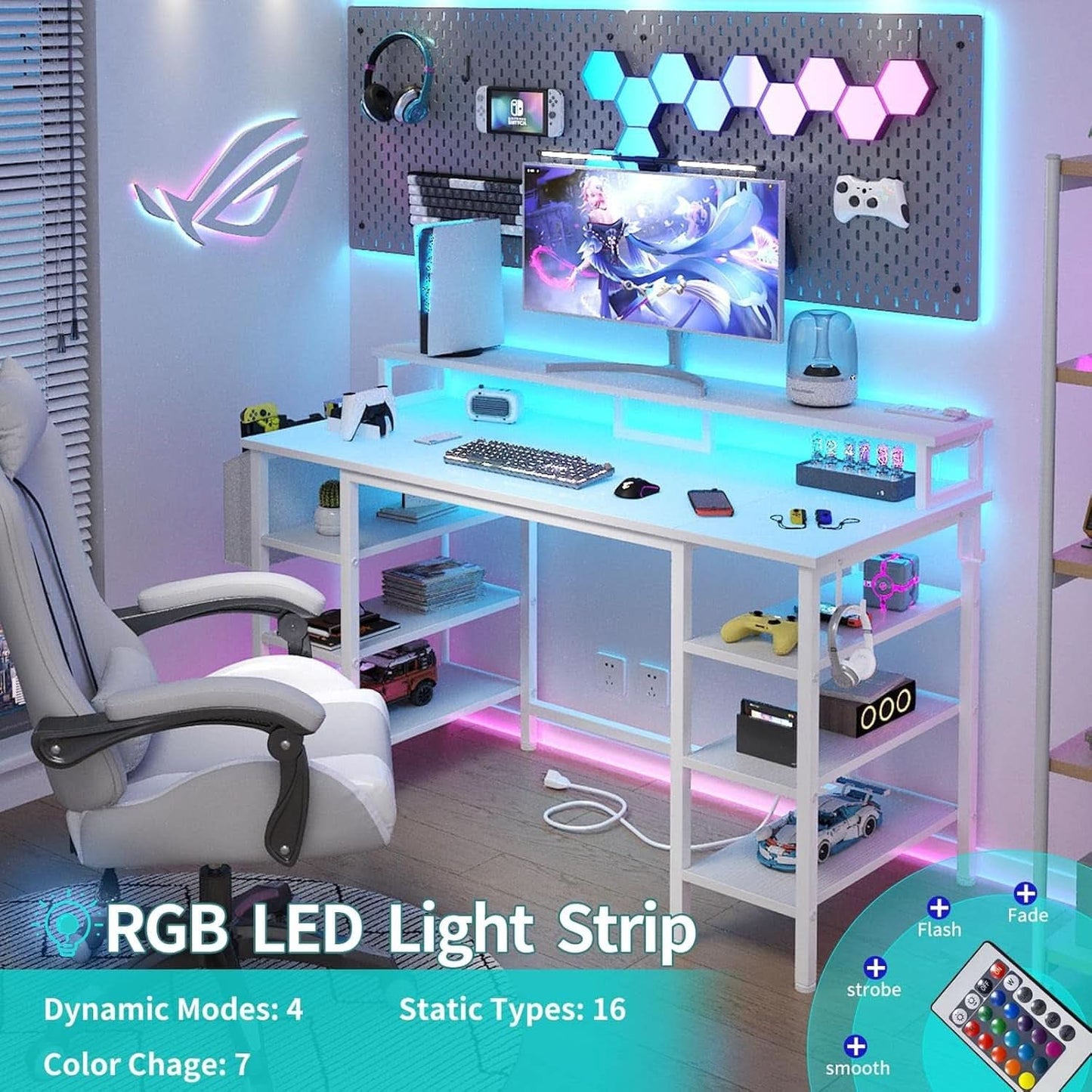 47 Inch Gaming Desk With LED Lights For Home Office Use