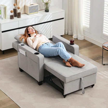Charcoal Grey Convertible Sleeper Chair With USB Ports