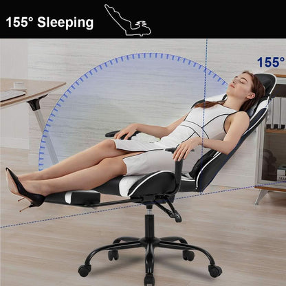 Ergonomic Gaming Chair With Lumbar Support Footrest White