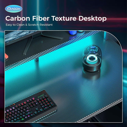 48 Inch LED Gaming Desk With Power Outlet And Shelves