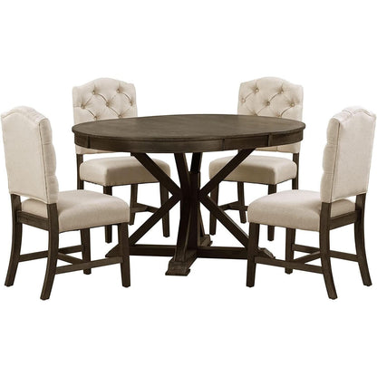 Extendable Round Dining Table Set 5 Piece Modern Farmhouse Style