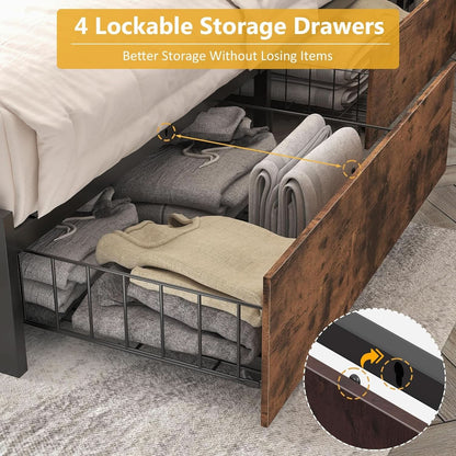 Queen Metal Platform Bed With Storage Headboard And Drawers