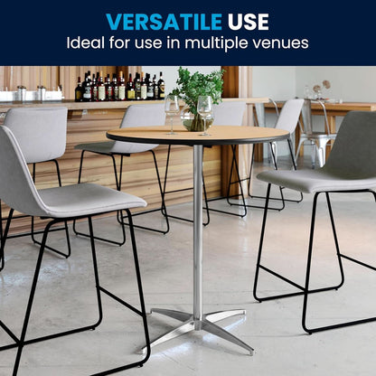 Natural Birch Wood Round Cocktail Table Adjustable
