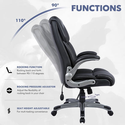Black Leather Executive Office Chairs 2 Pack With Flip Arms