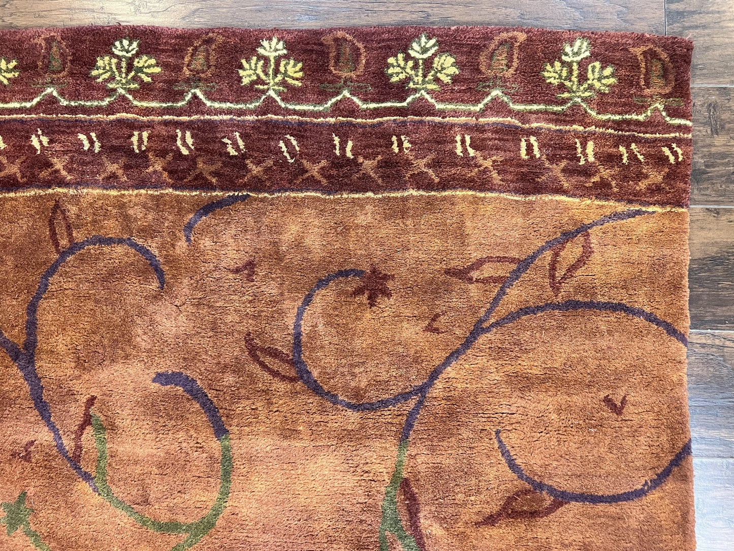 Pottery Barn Rug 5x8, Vintage Hand Tufted Carpet, Wool and Silk, Rust & Maroon