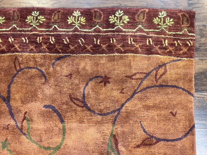 Pottery Barn Rug 5x8, Vintage Hand Tufted Carpet, Wool and Silk, Rust & Maroon