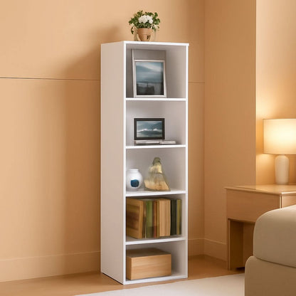 Slim Engineered Wood Bookcase With Storage For Living Room