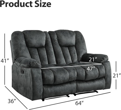 Grey Extra Wide Loveseat Recliner Sofa For Two Cup Holders