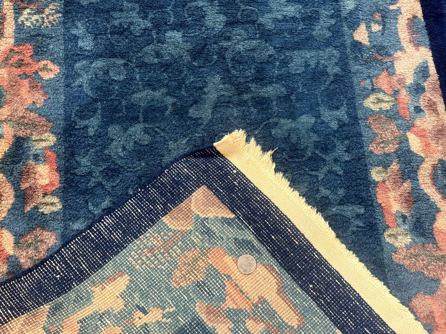 Blue Chinese Wool Rug 2.5 x 4, Peking Rug, Fete Rug, Semi Antique Chinese Carpet