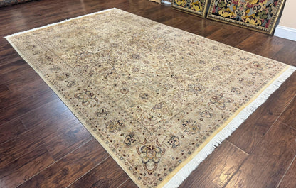 Pak Persian Rug 6x9, Vintage Handmade Wool Carpet, Floral, Beige