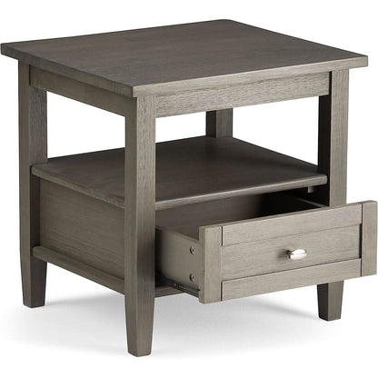Solid Wood Rectangle End Table With Drawer Farmhouse Grey