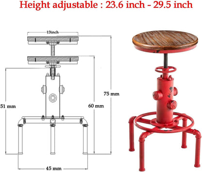 Antique Industrial Barstools Set With Adjustable Wooden Seats