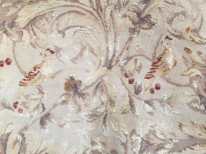 Chinese Aubusson Savonnerie Area Rug 8x12, Vintage 120 Line Carpet, Wool and Silk Hand-Knotted, Birds Flowers Master Weaver Signature