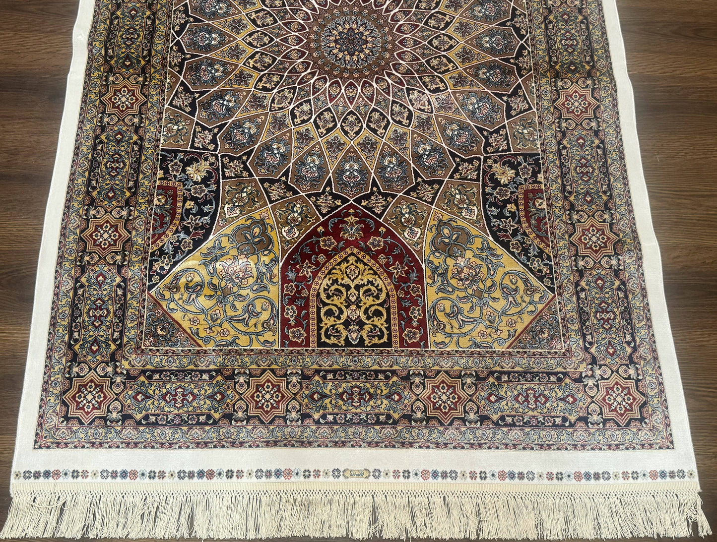 Turkish Silk Rug 4x6, Dome Design, Memluk Carpet, Bamboo Silk, New
