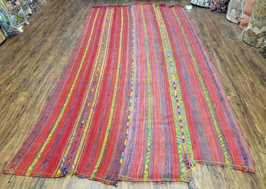 Vintage Turkish Jajim Kilim Flat Weave Rug with Colorful Stripes, Anatolian Kilim Rug, Jijim Cicim Carpet, 5x11 Boho Rug Multicolor, Unique