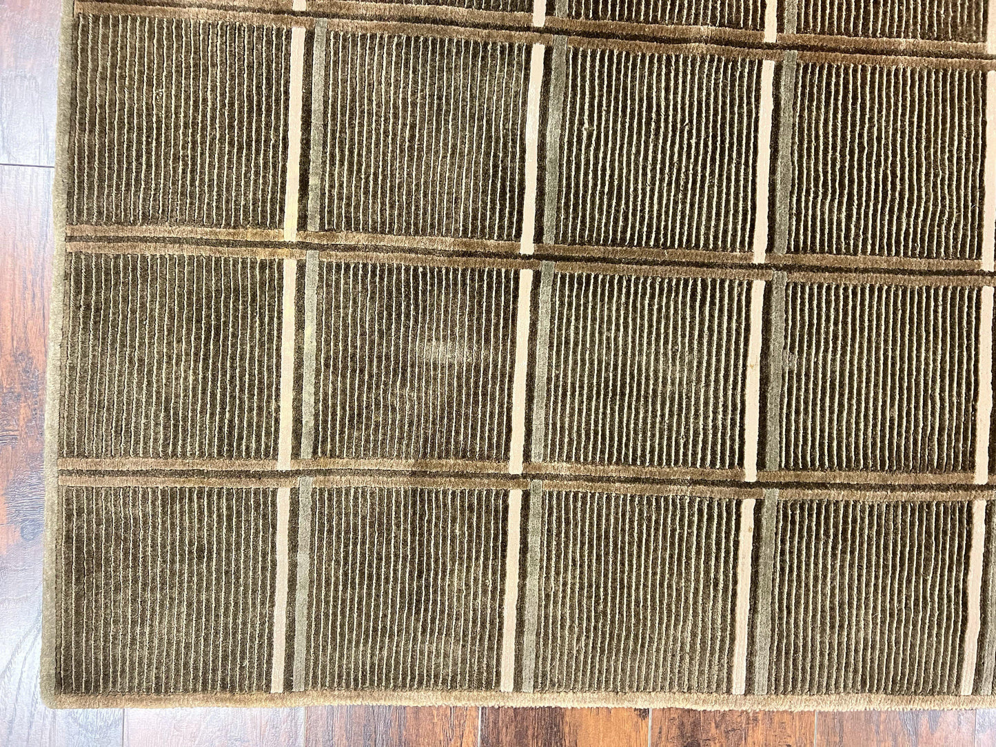 Tibetan Rug 4x6, Green Wool Handmade Area Rug 4 x 6, Panel Design, Modern Contemporary