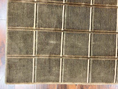 Tibetan Rug 4x6, Green Wool Handmade Area Rug 4 x 6, Panel Design, Modern Contemporary