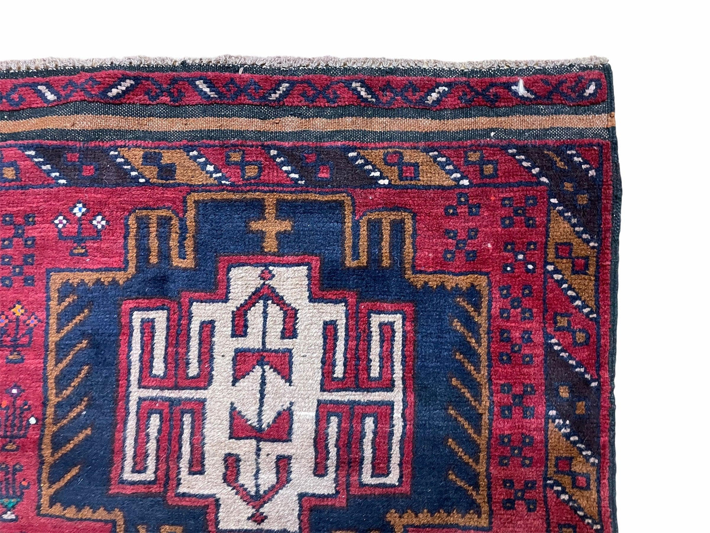 2' 9" X 4' 7" Vintage Handmade Tribal Wool Rug Balouchi Rug Afghan Rug Red Beige