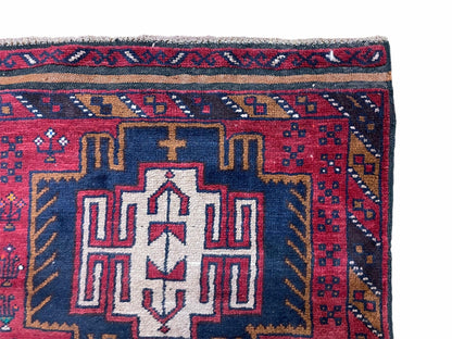 2' 9" X 4' 7" Vintage Handmade Tribal Wool Rug Balouchi Rug Afghan Rug Red Beige