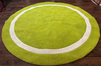 Large Round Rug 9x9, Vintage Retro Design, Lime Green