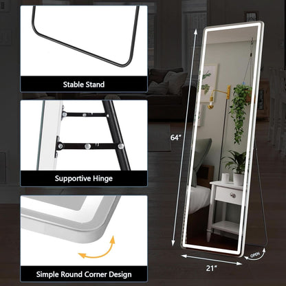 LED 20x63 Full Length Mirror With 3 Color Lights For Bedroom