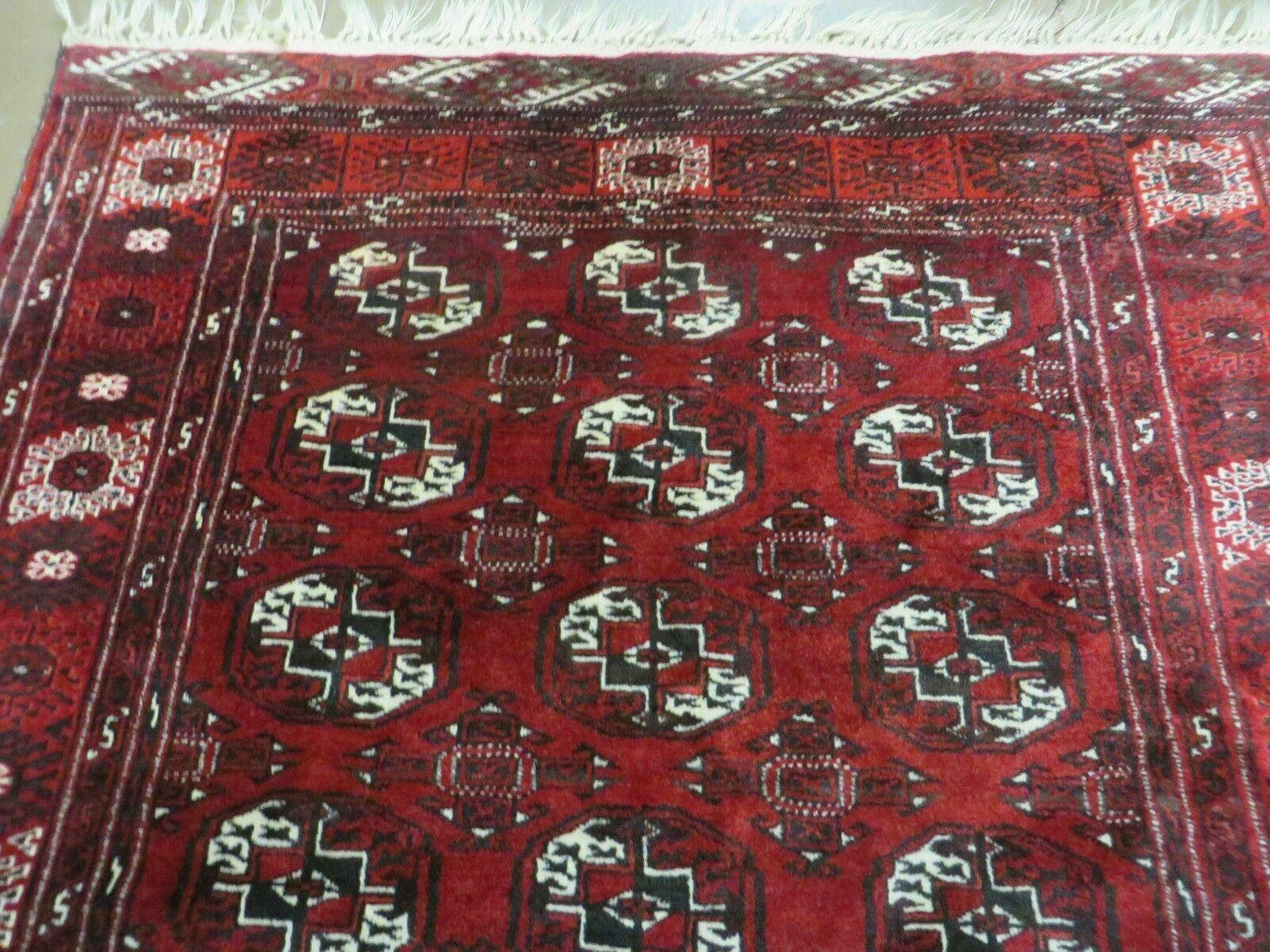 4' 5" X 5' 7" Semi Antique Handmade Afghan Yamud Turkoman Bokhara Wool Rug
