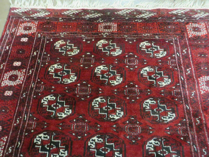 4' 5" X 5' 7" Semi Antique Handmade Afghan Yamud Turkoman Bokhara Wool Rug