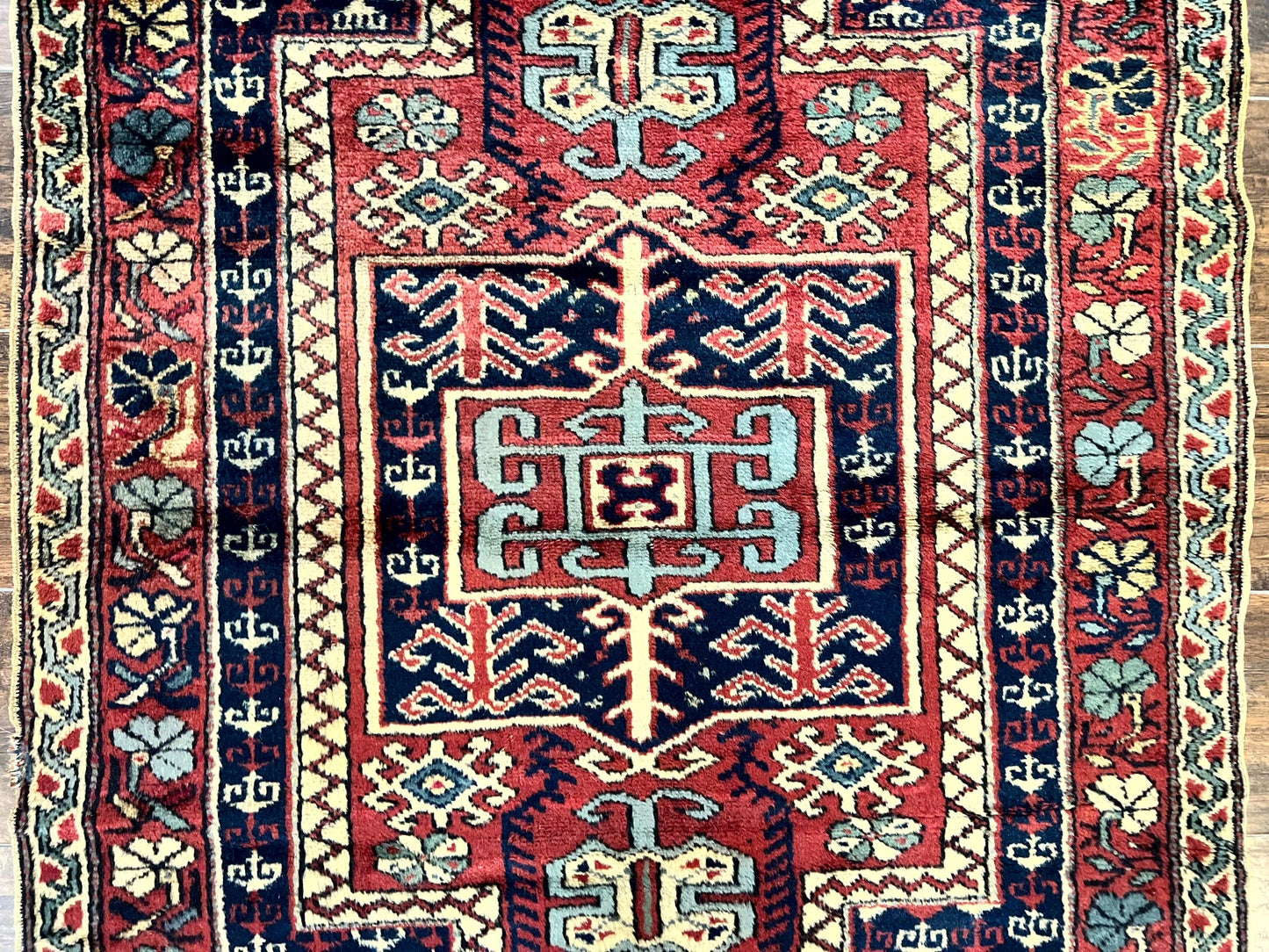Antique Turkish Sparta Rug 3x4, Geometric Caucasian Pattern, Vintage Handmade Tribal Wool Carpet