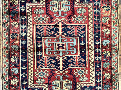 Antique Turkish Sparta Rug 3x4, Geometric Caucasian Pattern, Vintage Handmade Tribal Wool Carpet