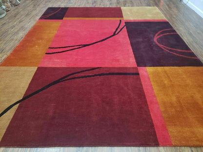 8' X 10' Tibetan Nepal Art Deco Hand Knotted Wool Rug Modern Contemporary Nice