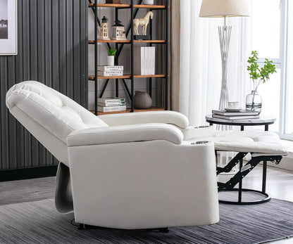 Cream White Power Recliner Chair With USB Ports And Hidden Storage