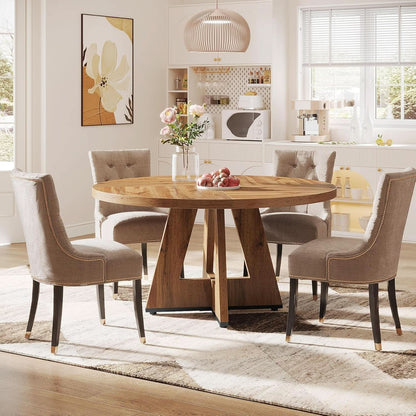 Round Dining Table Wood 47 Inch Burlywood Finish Farmhouse