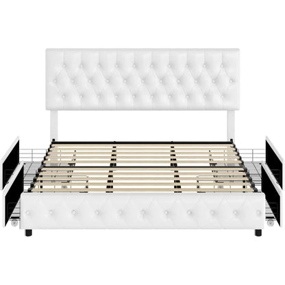 Queen Upholstered Bed Frame With Under Bed Drawers