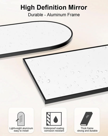 58x19 Inch Arched Floor Standing Full Length Mirror Black