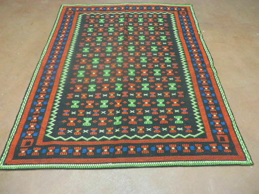 4' X 5' Vintage Handmade South American Kilim Flat Weave Blanket Rug Colorful