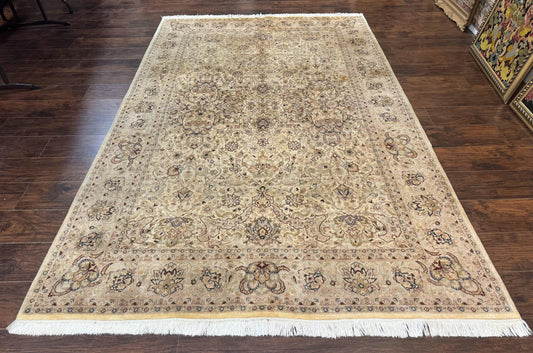 Pak Persian Rug 6x9, Vintage Handmade Wool Carpet, Floral, Beige