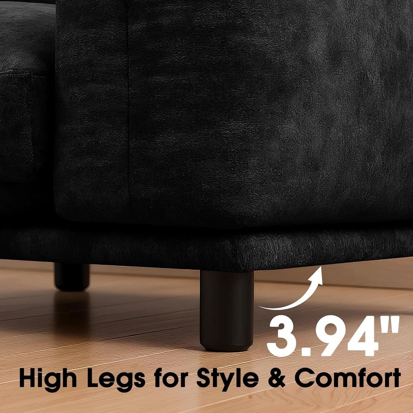 Black 75 Inch Modular Sectional Sofa For Small Rooms