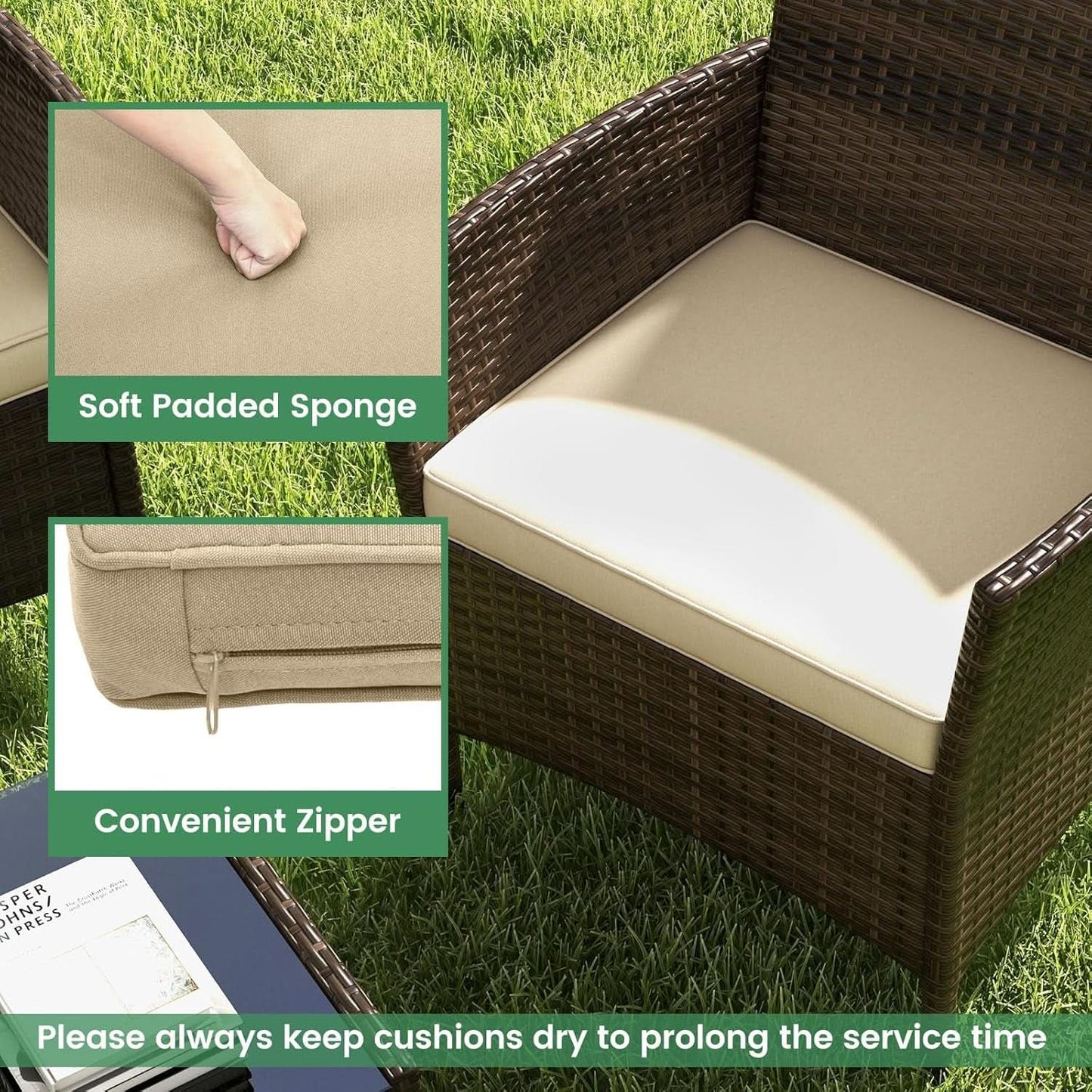 8-Piece Rattan Patio Furniture Set With Cushions
