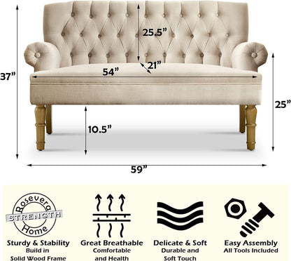 Beige Linen Loveseat Sofa With Sinuous Spring Support