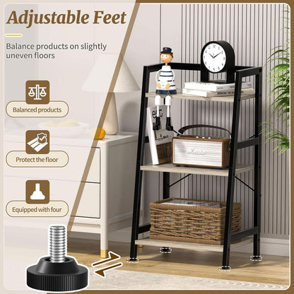 3-Tier Ladder Bookshelf With Steel Frame Greige Black