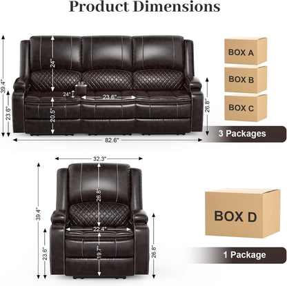 Three Seater Recliner Sofa Set Oversize Chair Removable Console Living Room Furniture For Comfort