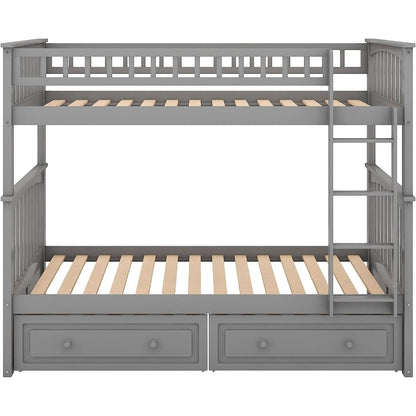 Grey Twin Bunk Bed With Storage Drawers Safety Rail